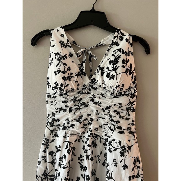 White House Black Market White Black Floral Cotton Halter Dress Size 2 - Picture 2 of 6